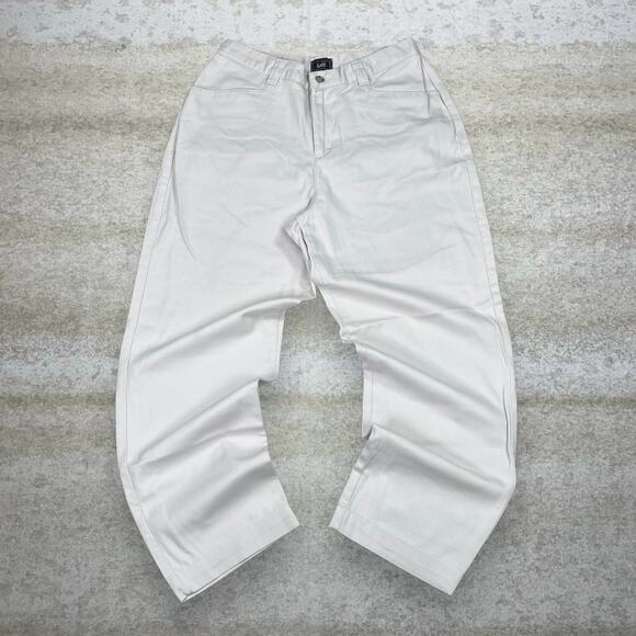 Vintage Y2K Lee MR Khakis Pants 28x28 Baggy Wide Leg Fit Cream White - Picture 2 of 4